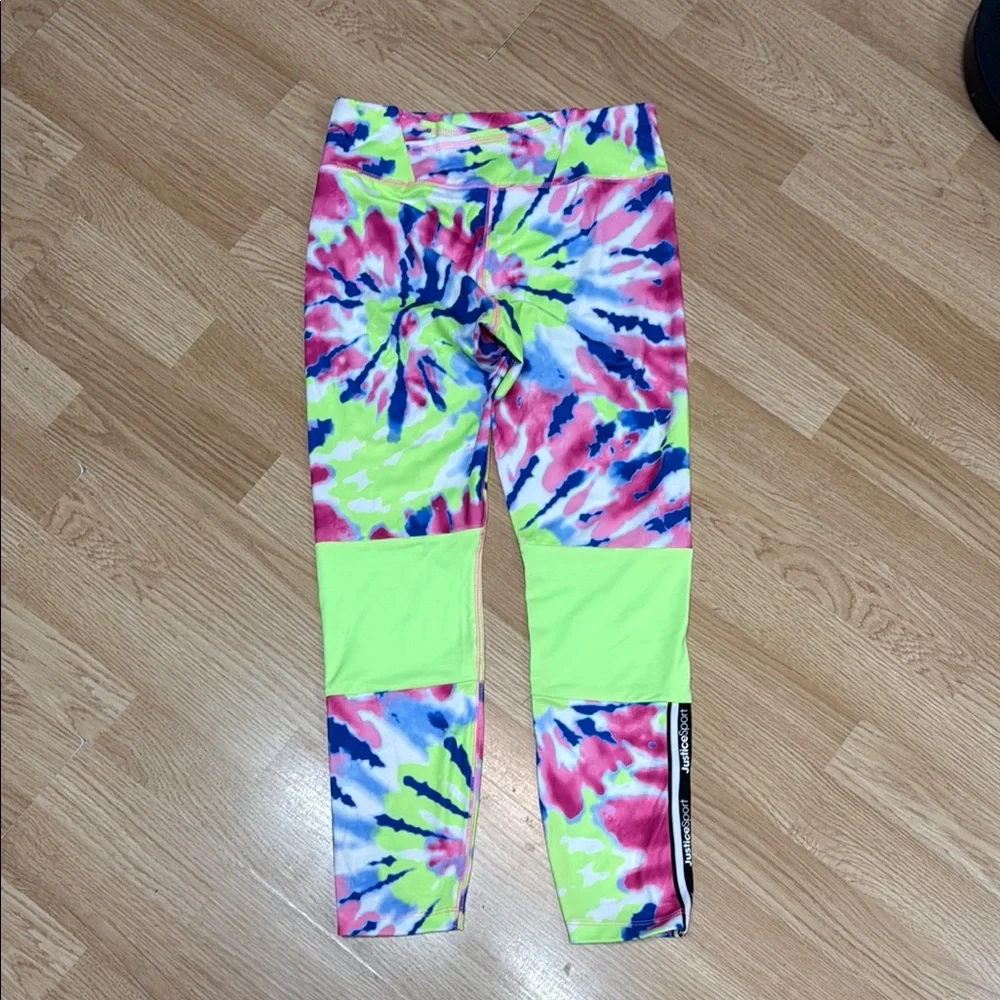 Justice Girls XL Tie Dye Leggings Neon Pink Blue Green Athleisure
